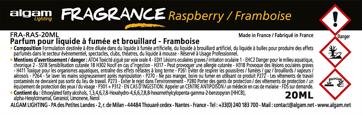 Algam Lighting Fragrance Framboise 20ml Pour Liquide A Fumee Et Brouillard - Liquide Machine Effet De Scene - Variation 1