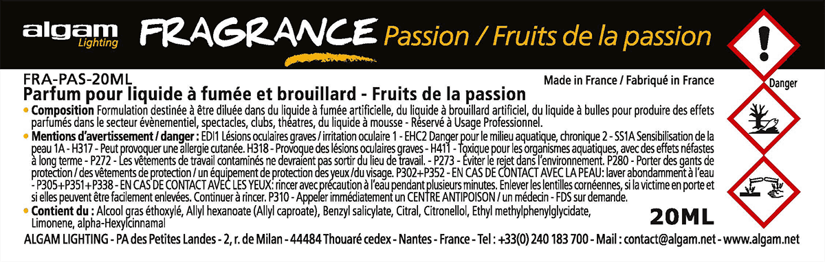 Algam Lighting Fragrance Fruits De La Passion 20ml Pour Liquide A Fumee Et Brouillard - Liquide Machine Effet De Scene - Variation 1