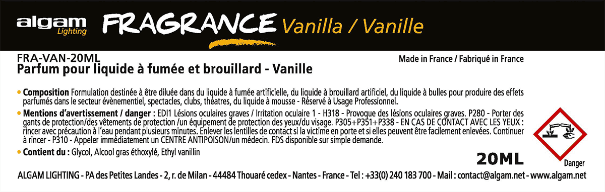 Algam Lighting Fragrance Vanille 20ml Pour FumÉe Et Brouillard - Liquide Machine Effet De Scene - Variation 1
