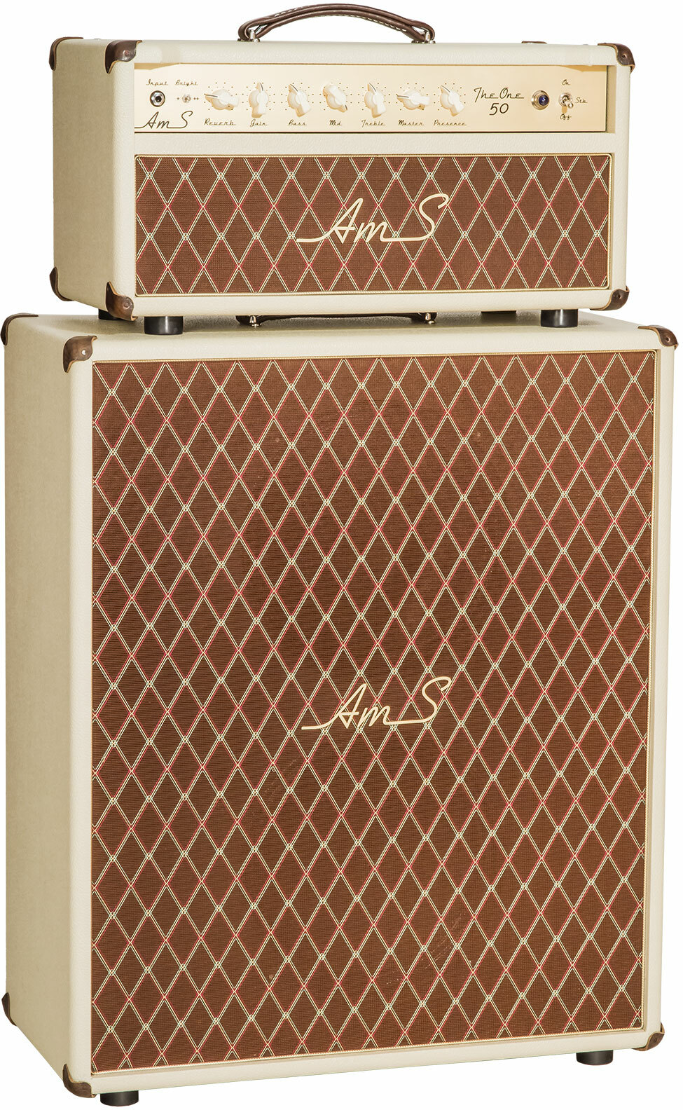 Ams Amplifiers The One 50 Analog Reverb Head 50w 6l6 + Cab 2x12 V30-ob White - Ampli Guitare Électrique Stack - Main picture