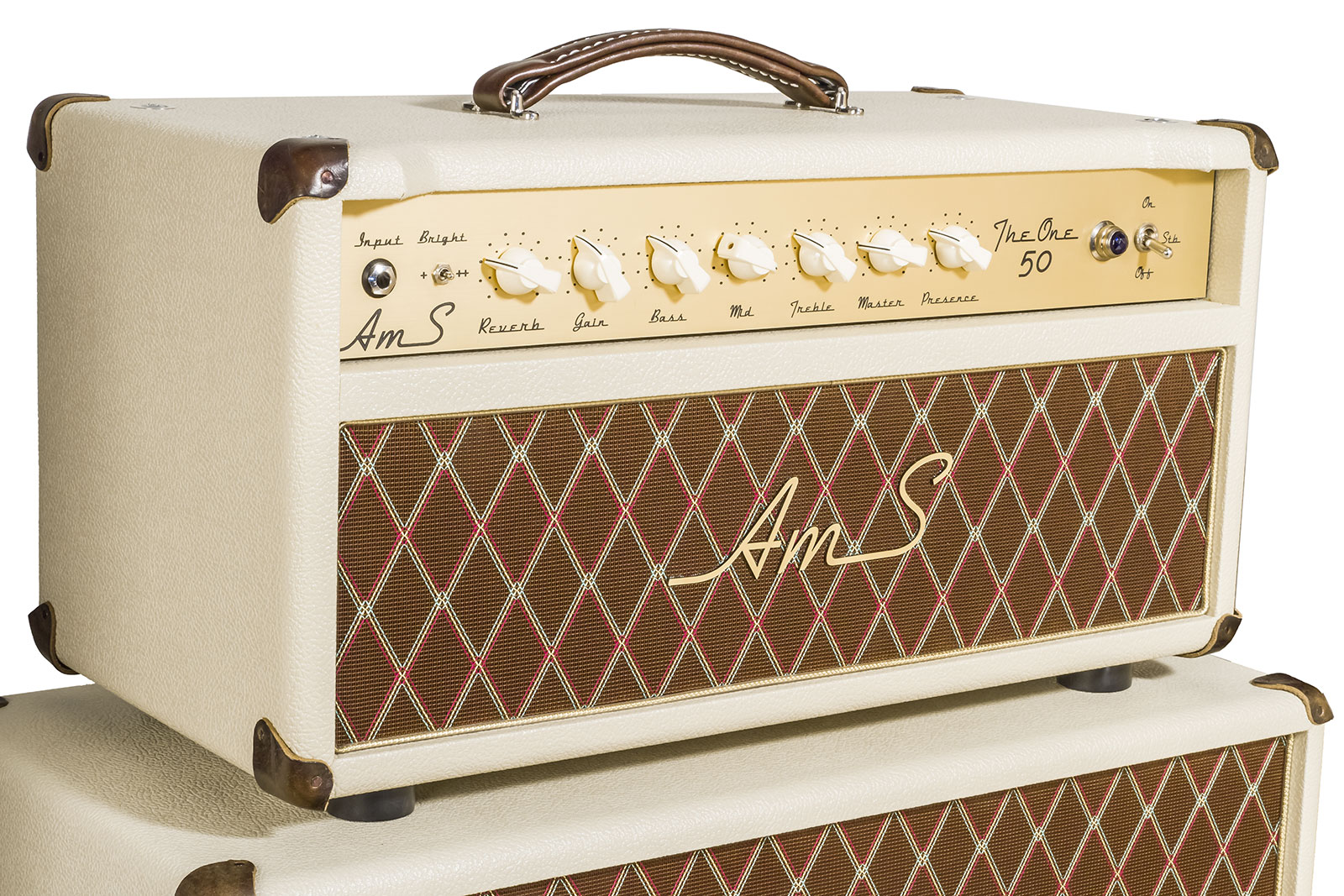 Ams Amplifiers The One 50 Analog Reverb Head 50w 6l6 + Cab 2x12 V30-ob White - Ampli Guitare Électrique Stack - Variation 1