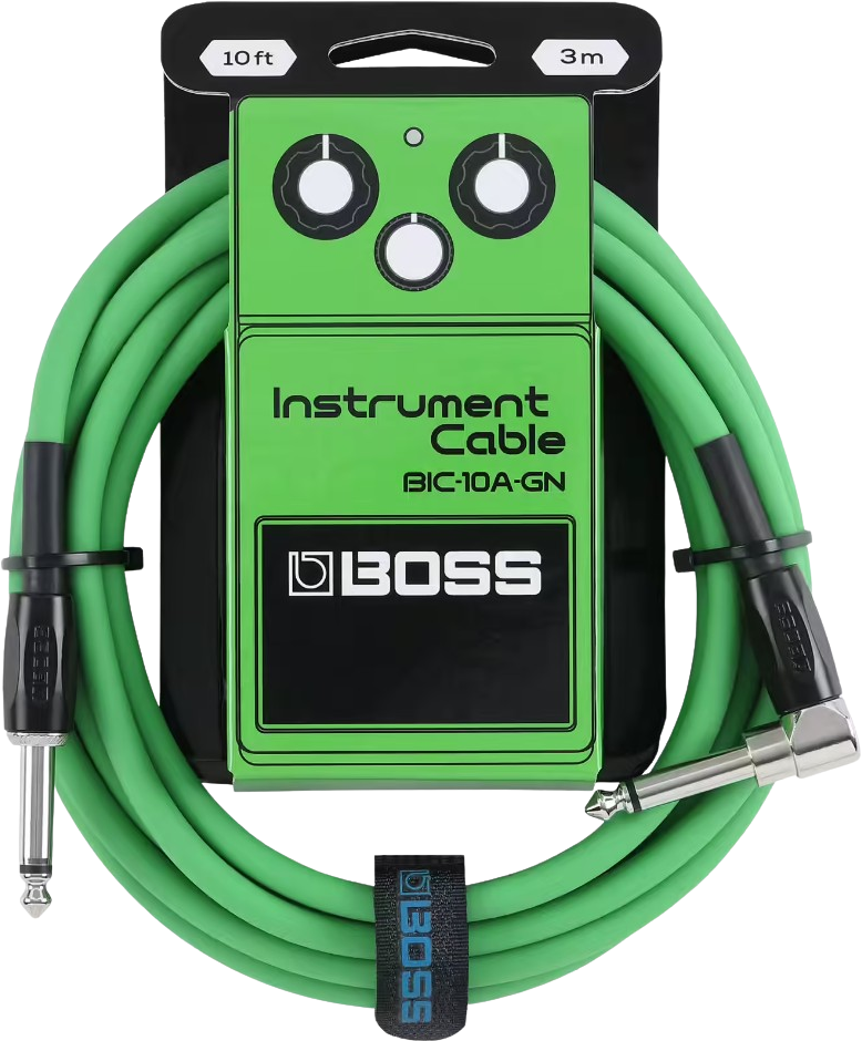 Boss Bic-10a-gn Cable Instrument Coude/droit 10ft Green - CÂble - Main picture