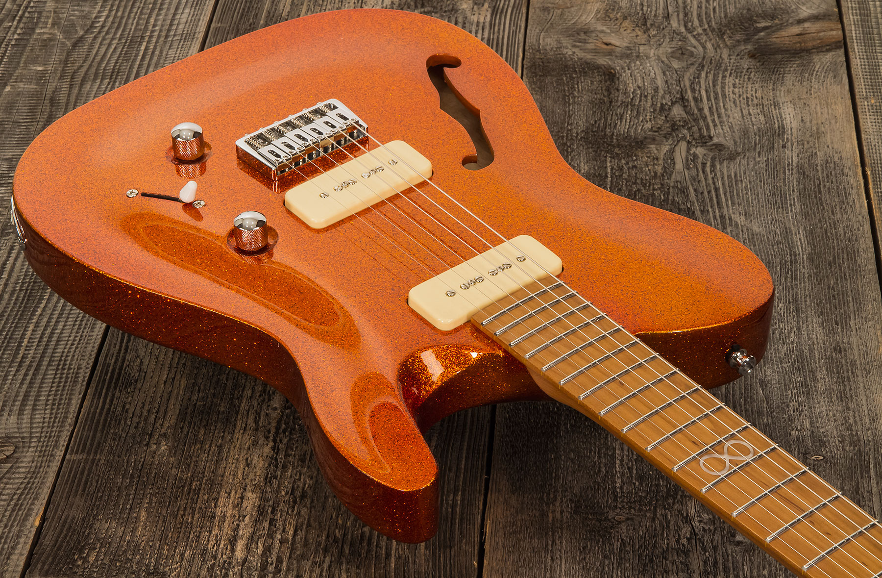 Chapman Guitars Ml3 Pro Traditional Semi-hollow 2p90 Seymour Duncan Ht Mn - Burnt Orange Sparkle - Guitare Électrique Forme Tel - Variation 1