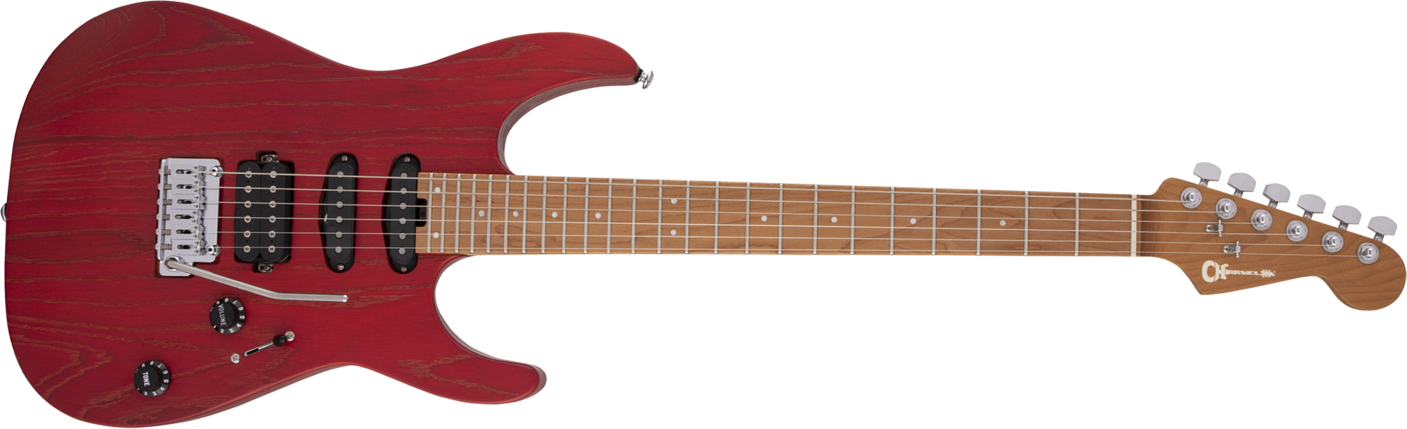 Charvel Dinky Dk24 Hss 2pt Cm Ash Pro-mod Seymour Duncan Trem Mn - Red Ash - Guitare Électrique Forme Str - Main picture