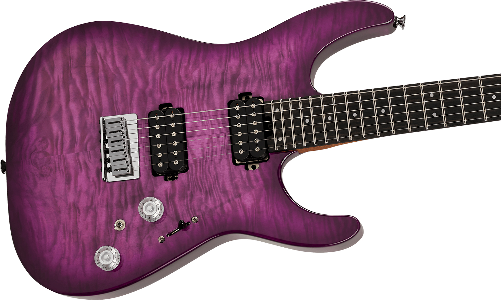 Charvel Dinky Dk24 Hh Ht Eb Qm Pro-mod Plus 2h Ht Eb - Violet Radiance - Guitare Électrique Forme Str - Variation 2
