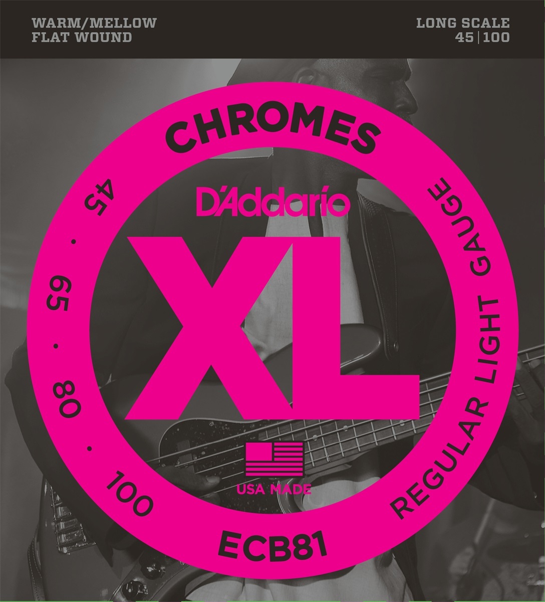 D'addario Jeu De 4 Cordes Ecb81 Chromes Flatwound Bass Long Scale Light 45-100 - Cordes Basse Électrique - Main picture