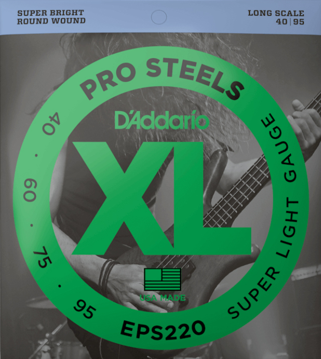 EPS220 Electric Bass 4-String Set ProSteels Round Wound Long Scale 40-95 -  jeu de 4 cordes Cordes basse électrique D'addario