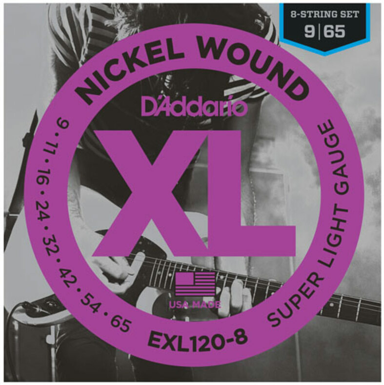 D'addario Jeu De 8 Cordes Exl120-8 Nickel Round Wound 8-string Super Light 9-65 - Cordes Guitare Électrique - Main picture