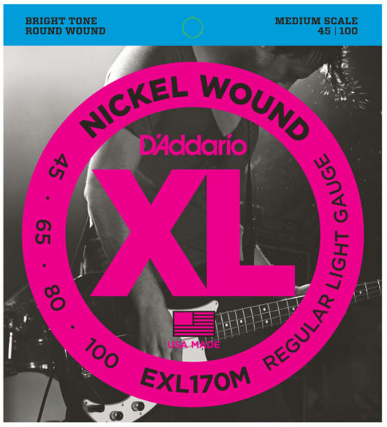D'addario Exl170m Nickel Round Wound Electric Bass Medium Scale 4c 45-100 - Cordes Basse Électrique - Main picture