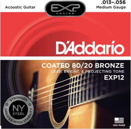 D'addario Jeu De 6 Cordes Exp12 Coated 80/20 Bronze Medium Gauge 13-56 - Cordes Guitare Acoustique - Main picture