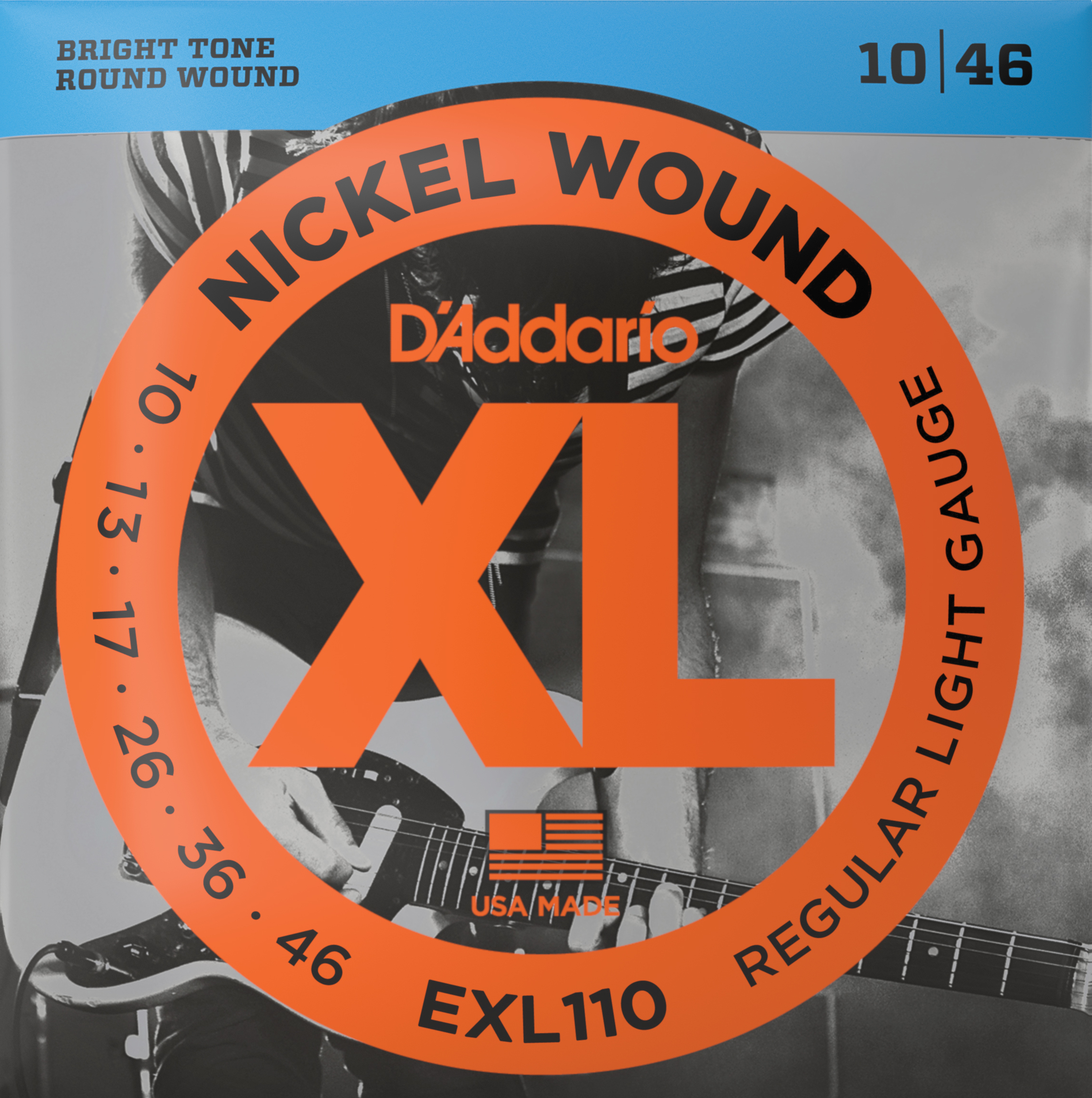 D'addario Jeu De 6 Cordes Guit. Elec. 6c Nickel Wound Regular Light 0.10-0.46 Exl110 - Cordes Guitare Électrique - Main picture