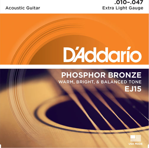 D'addario Jeu De 6 Cordes Phosphor Bronze Acoustic Guitar Ej15 Folk Extra Light 10-47 - Cordes Guitare Acoustique - Main picture