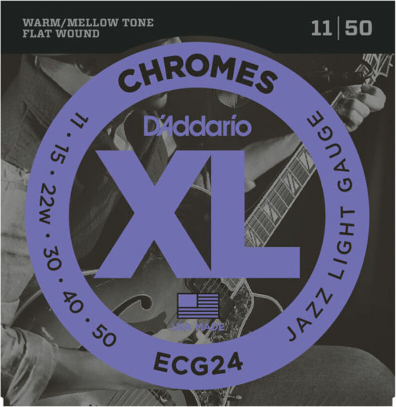D'addario Jeu De 6 Cordes Xl Chromes Flat Wound Jazz Ecg24 Light 11-50 - Cordes Guitare Électrique - Main picture