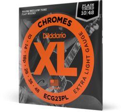 Cordes guitare électrique D'addario 10-48 Extra Light, Plain Third, XL Chromes Electric Guitar Strings - Jeu de 6 cordes