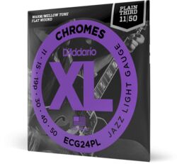 Cordes guitare électrique D'addario 11-50 Jazz Light, Plain Third, XL Chromes Electric Guitar Strings - Jeu de 6 cordes