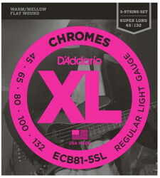 Cordes basse électrique D'addario ECB81-5SL Electric Bass 5-String Set Chromes Flat Wound Super Long Scale 45-132 - Jeu de 5 cordes