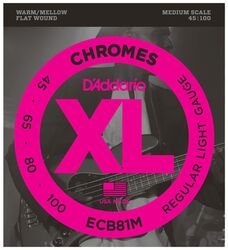 Cordes basse électrique D'addario ECB81M Electric Bass 4-String Set Chromes Flatwound Medium Scale 45-100 - Jeu de 4 cordes