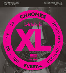 Cordes basse électrique D'addario ECB81SL Electric Bass 4-String Set Chromes Flat Wound Super Long Scale 45-100 - Jeu de 4 cordes