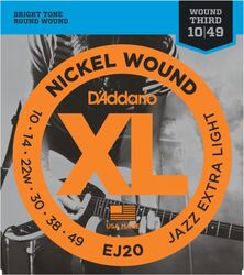 Cordes guitare électrique D'addario EJ20 Nickel Wound, Jazz Extra Light, 10-49 - Jeu de 6 cordes