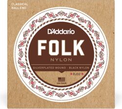 Cordes guitare classique nylon D'addario EJ32 Folk Nylon (6) Silver Plated Wrap - Jeu de 6 cordes