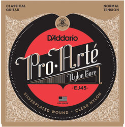 Cordes guitare classique nylon D'addario EJ45 Pro Arte Classical Nylon Core - Jeu de 6 cordes