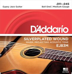 Cordes guitare classique nylon D'addario EJ83M Acoustic Gipsy Jazz Medium Ball end 11-45