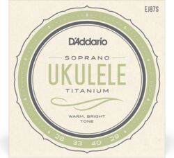 Cordes ukelele D'addario EJ87S Ukulélé Soprano (4) Pro-Arté Titanium 028-029 - Jeu de 6 cordes