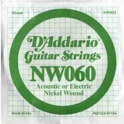Cordes guitare électrique D'addario Electric (1) NW060 Single XL Nickel Wound 060 - Corde au détail