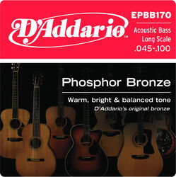 Cordes basse acoustique D'addario EPBB170 Phosphor Bronze Acoustic Bass, Long Scale, 45-100 - Jeu de 4 cordes