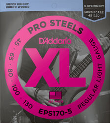 Cordes basse électrique D'addario EPS170-5 Electric Bass 5-String Set ProSteels Round Wound Long Scale 45-130 - Jeu de 5 cordes