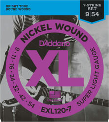 Cordes guitare électrique D'addario EXL120-7 Electric 7-String Super Light 9-54 - Jeu de 7 cordes