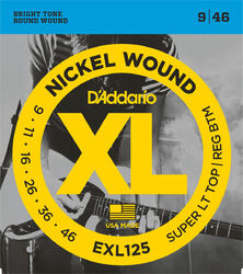 Cordes guitare électrique D'addario EXL125 Nickel Round Wound 9-46 - Jeu de 6 cordes