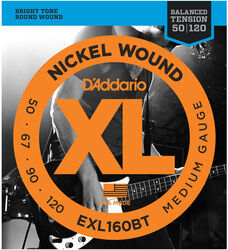 Cordes basse électrique D'addario EXL160BT Nickel Wound Electric Bass 50-120 - Jeu de 4 cordes