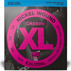 Cordes basse électrique D'addario EXL170SL Bass (4) Light / Super Long Scale 45-100 - Jeu de 4 cordes