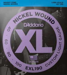 Cordes basse électrique D'addario EXL190 Electric Bass 4-String Set Nickel Round Wound Long Scale 40-100 - Jeu de 4 cordes
