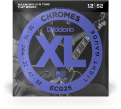 Cordes guitare électrique D'addario ECG25 Chromes Flat Wound, Light, 12-52 - Jeu de 6 cordes