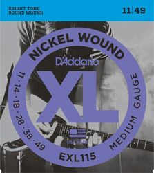 Cordes guitare électrique D'addario EXL115 Nickel Wound Medium 11-49 - Jeu de 6 cordes