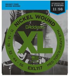 Cordes guitare électrique D'addario EXL 117 Nickel Wound Medium/Heavy Bottom 11-56 - Jeu de 6 cordes