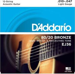 Cordes guitare acoustique D'addario EJ36 Bronze 80/20 10-47 - Jeu de 6 cordes