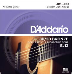Cordes guitare acoustique D'addario EJ13 Bronze 80/20 11-52 - Jeu de 6 cordes