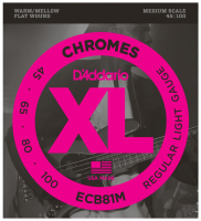 ECB81M Electric Bass 4-String Set Chromes Flatwound Medium Scale 45-100 - jeu de 4 cordes