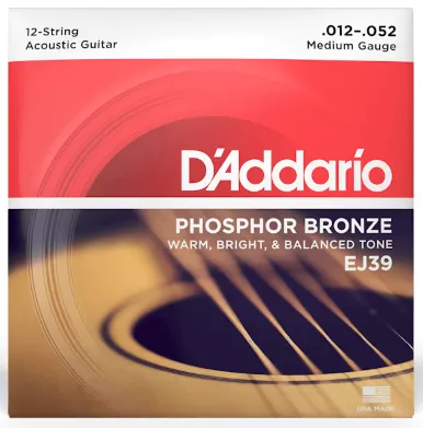 Cordes guitare acoustique D'addario EJ39 Acoustic Guitar 12-String Set Phosphor Bronze 13-56 - Jeu de 12 cordes