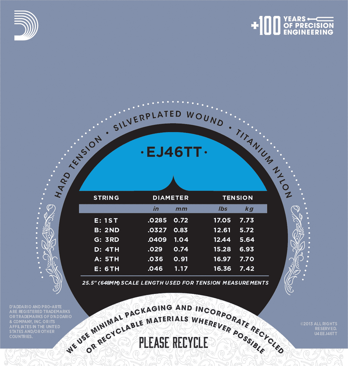 D'addario Jeu De 6 Cordes Ej46tt Pro Arte Classical Dynacore - Hard Tension - Cordes Guitare Classique Nylon - Variation 1