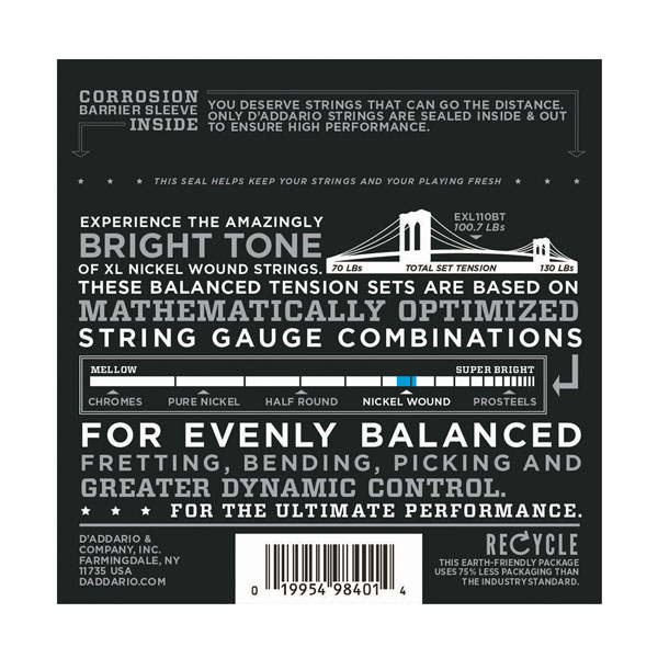 D'addario Jeu De 6 Cordes Exl110bt Nickel Round Wound Balanced Tension Regular Light 10-46 - Cordes Guitare Électrique - Variation 1