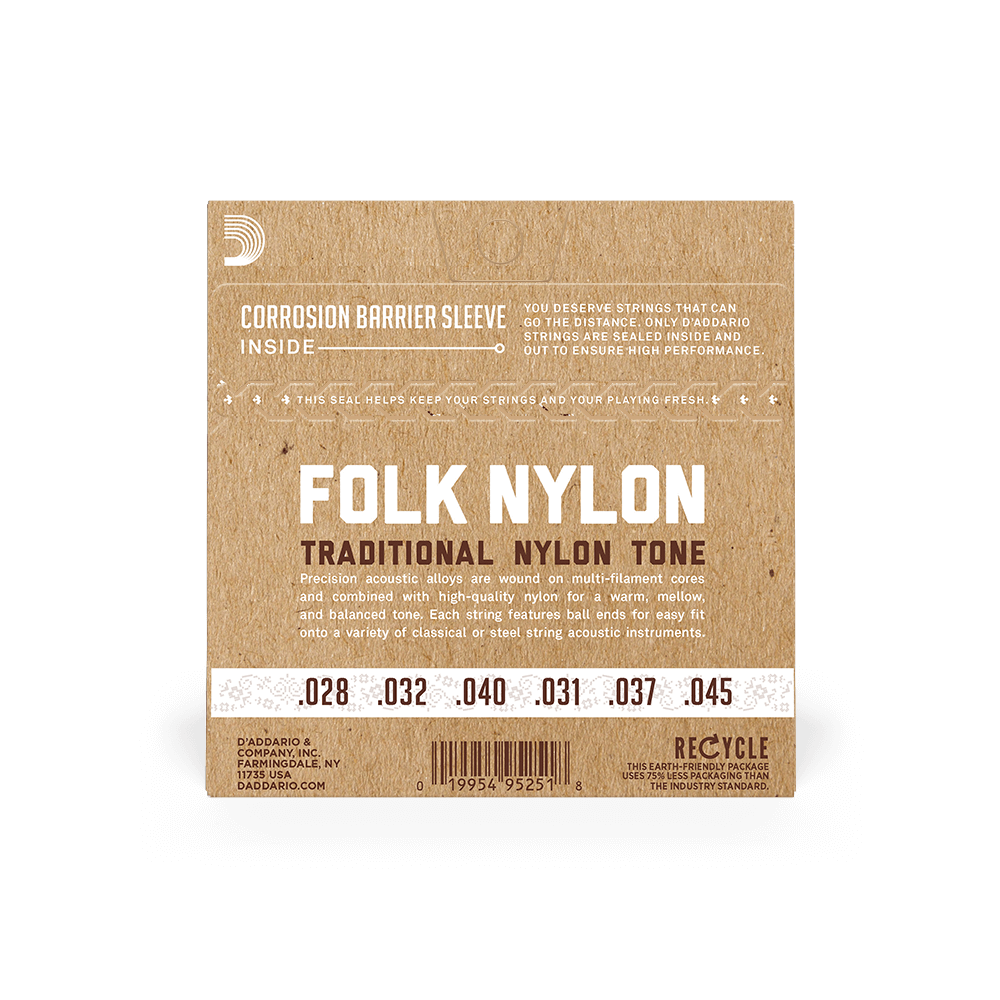 D'addario Ej33 Folk Nylon (6) 80/20 Bronze Wrap, Nylon Core, Clear Nylon Trebles Ball End - Cordes Guitare Classique Nylon - Variation 1