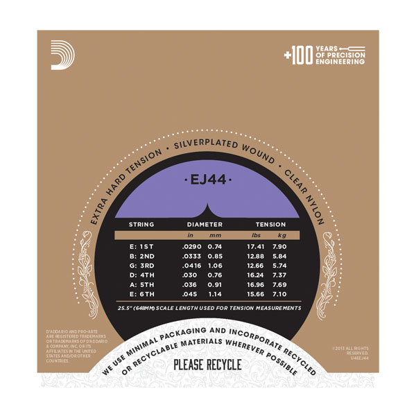 D'addario Jeu De 6 Cordes Ej44 Pro Arte  Classical Nylon Core - Hard Tension - Cordes Guitare Classique Nylon - Variation 2