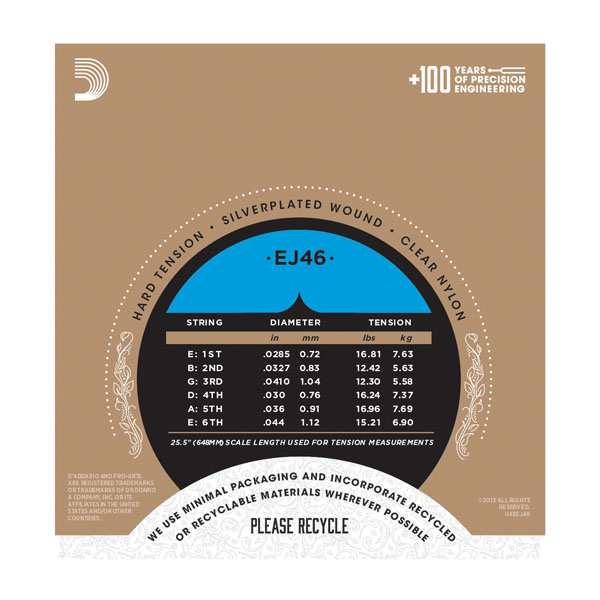 D'addario Jeu De 6 Cordes Ej46 Pro Arte Classical Nylon Core - Hard Tension - Cordes Guitare Classique Nylon - Variation 2