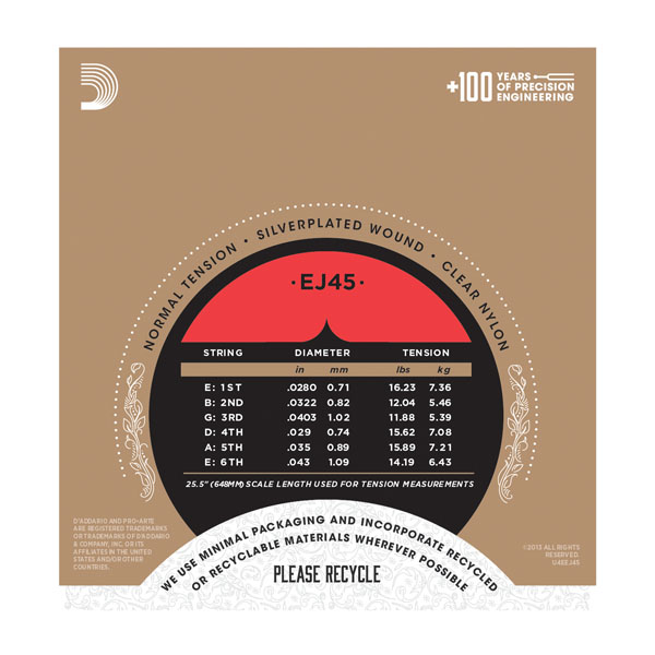 D'addario Jeu De 6 Cordes Ej45 Pro Arte Classical Nylon Core - Normal Tension - Cordes Guitare Classique Nylon - Variation 2