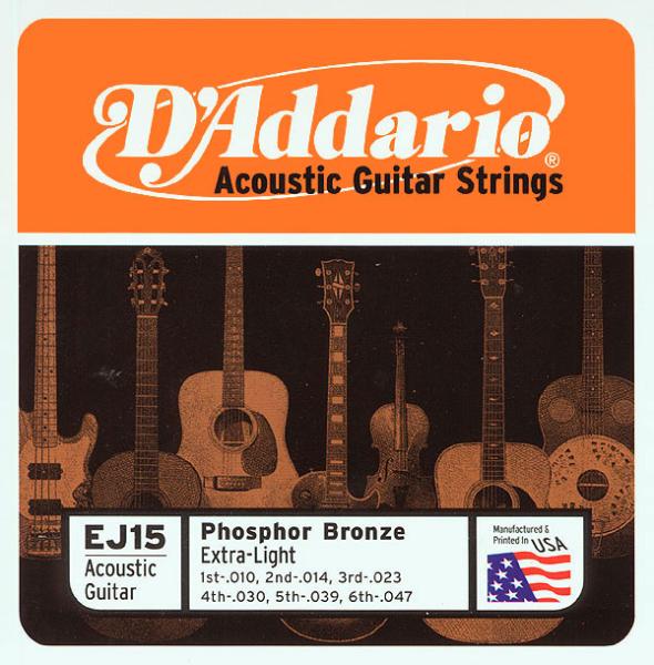 D'addario Jeu De 6 Cordes Phosphor Bronze Acoustic Guitar Ej15 Folk Extra Light 10-47 - Cordes Guitare Acoustique - Variation 1