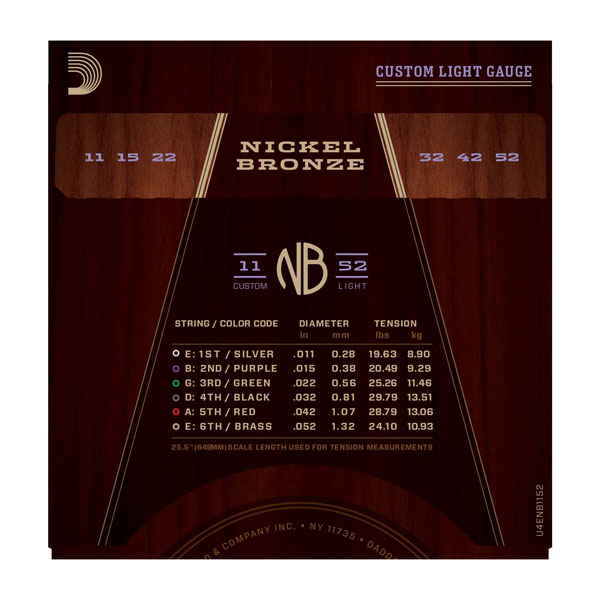 D'addario Jeu De 6 Cordes Nickel Bronze Acoustic Guitar Nb1152 Custom Light 11-52 - Cordes Guitare Acoustique - Variation 2